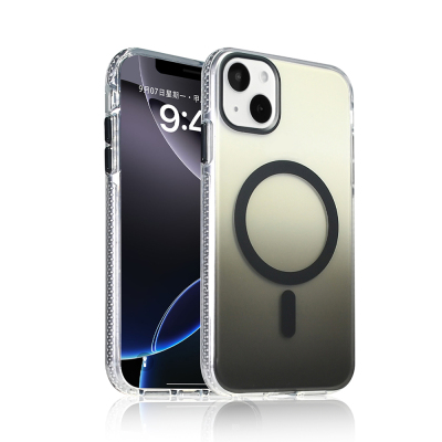 Apple iPhone 15 Case M-safe Charging Feature Transparent Color Transition Zore Toros Cover Black