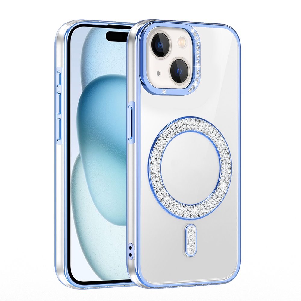 Apple iPhone 15 Case Magsafe Charging Feature Diamond Stone Design Zore Karetta Silicone Cover - 14