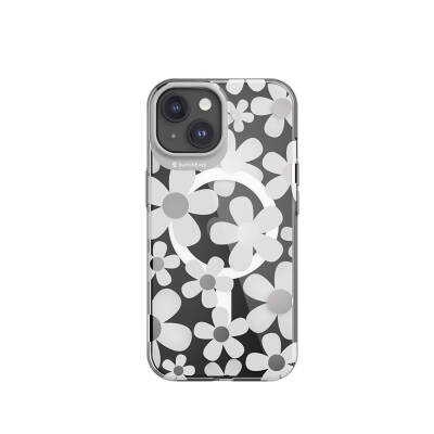 Apple iPhone 15 Case Magsafe Charging Feature Double IMD Printed Licensed Switcheasy Artist-M Fleur Cover Grey