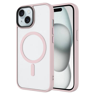 Apple iPhone 15 Case Matte Back Surface Zore Flet Magsafe Cover with Wireless Charging Pink