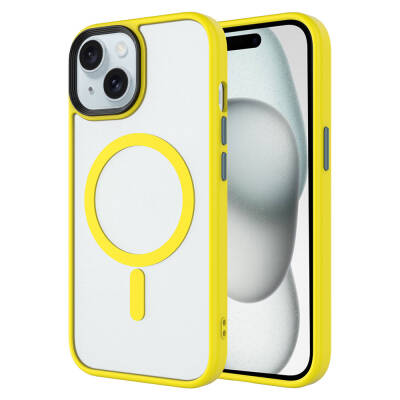 Apple iPhone 15 Case Matte Back Surface Zore Flet Magsafe Cover with Wireless Charging Yellow