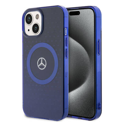 Apple iPhone 15 Case Mercedes Benz Original Licensed Double Layer Blue Star Pattern Magsafe Charge Cover Blue