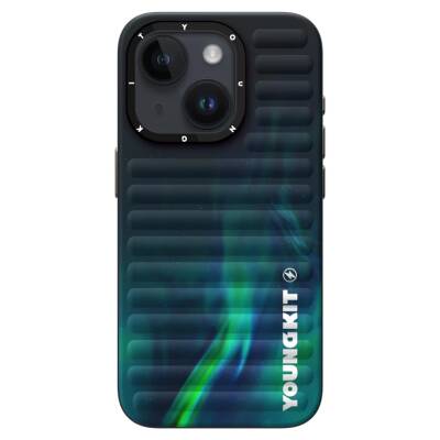 Apple iPhone 15 Case Northern Lights Patterned Youngkit Aurora Series Cover Green