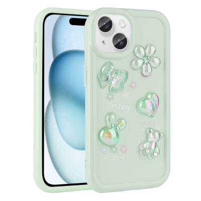 Apple iPhone 15 Case Relief Figured Shiny Zore Toys Silicone Cover Açık Yeşil