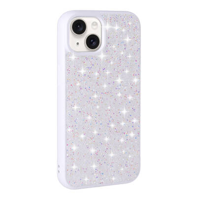 Apple iPhone 15 Case Shiny Stone Design Zore Diamond Cover White