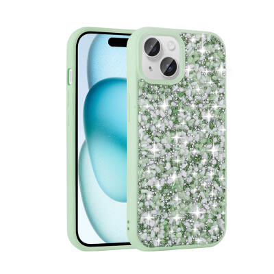 Apple iPhone 15 Case Shiny Stone Design Zore Linea Cover Açık Yeşil