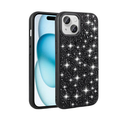 Apple iPhone 15 Case Shiny Stone Design Zore Linea Diamond Cover Black