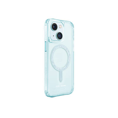 Apple iPhone 15 Case SkinArma Transparent Airbag Design Saido Cover with Magsafe Charging Feature Light Blue