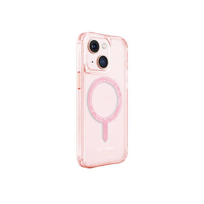 Apple iPhone 15 Case SkinArma Transparent Airbag Design Saido Cover with Magsafe Charging Feature Light Pink