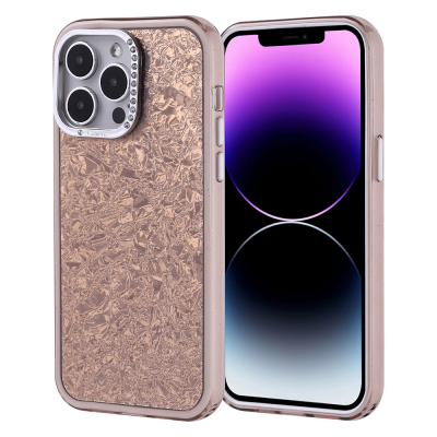 Apple iPhone 15 Case Stone Design Zore Kapi Cover Gold