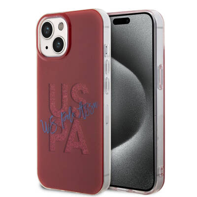 Apple iPhone 15 Case U.S. Polo Assn. Original Licensed Glitter Glossy Alphabet Design Cover Red