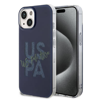 Apple iPhone 15 Case U.S. Polo Assn. Original Licensed Glitter Glossy Alphabet Design Cover Navy blue