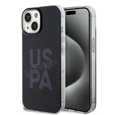 Apple iPhone 15 Case U.S. Polo Assn. Original Licensed Glitter Glossy Alphabet Design Cover Black