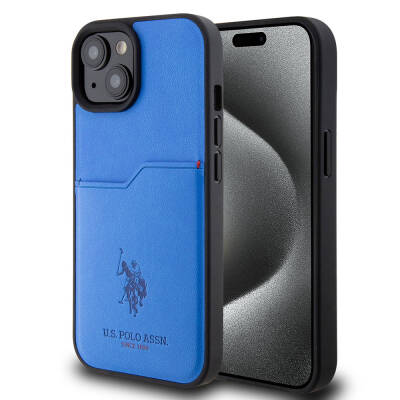 Apple iPhone 15 Case U.S. Polo Assn. Original Licensed Printing Logo PU Card Holder Cover Blue