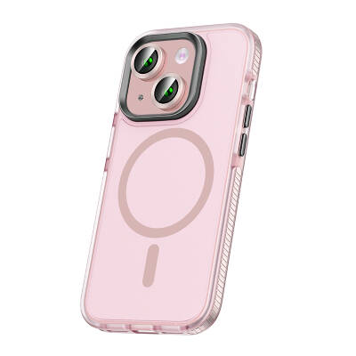 Apple iPhone 15 Case with Airbag and Lens Protector Magsafe Wireless Charging Feature Zore Klaptika Cover Pink