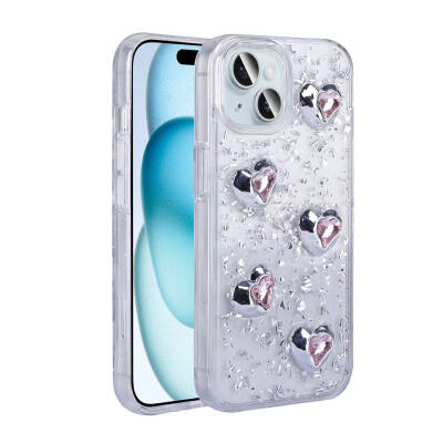 Apple iPhone 15 Case with Airbag Glitter Back Surface Zore Sparkle Silicone Cover Beyaz-Kalp