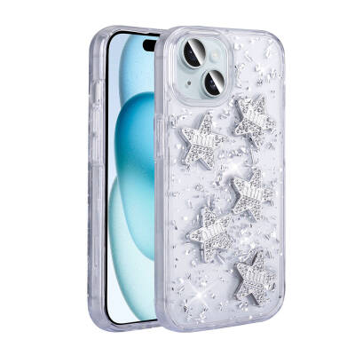 Apple iPhone 15 Case with Airbag Glitter Back Surface Zore Sparkle Silicone Cover Beyaz-Yıldız