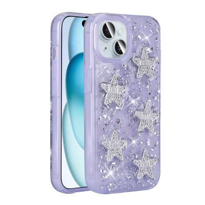 Apple iPhone 15 Case with Airbag Glitter Back Surface Zore Sparkle Silicone Cover Lila