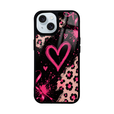 Apple iPhone 15 Case with Camera Protector, Patterned Zore Lusi Cover Pembe Kalp