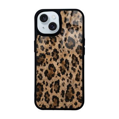 Apple iPhone 15 Case with Camera Protector, Patterned Zore Lusi Cover Kahve Leopar