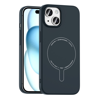 Apple iPhone 15 Case with M-Safe Charging and Camera Protection - Zore Elio Hard PC Cover Navy blue