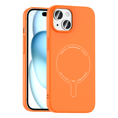 Apple iPhone 15 Case with M-Safe Charging and Camera Protection - Zore Elio Hard PC Cover Orange