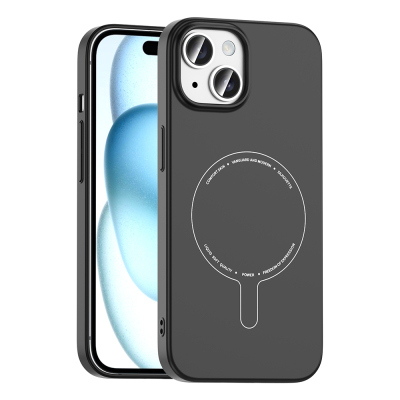 Apple iPhone 15 Case with M-Safe Charging and Camera Protection - Zore Elio Hard PC Cover Black