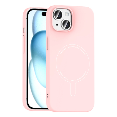 Apple iPhone 15 Case with M-Safe Charging and Camera Protection - Zore Elio Hard PC Cover Açık Pembe