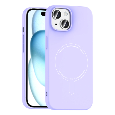 Apple iPhone 15 Case with M-Safe Charging and Camera Protection - Zore Elio Hard PC Cover Lila