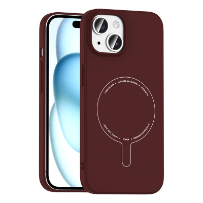 Apple iPhone 15 Case with M-Safe Charging and Camera Protection - Zore Elio Hard PC Cover Bordo