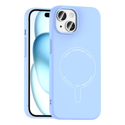 Apple iPhone 15 Case with M-Safe Charging and Camera Protection - Zore Elio Hard PC Cover Açık Mavi