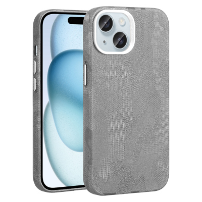 Apple iPhone 15 Case with M-Safe Charging Feature, Camouflage Design, Zore Sera Hard PC Cover Silver