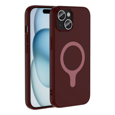 Apple iPhone 15 Case with M-Safe Charging Feature Zore Aris Silicone Cover Plum