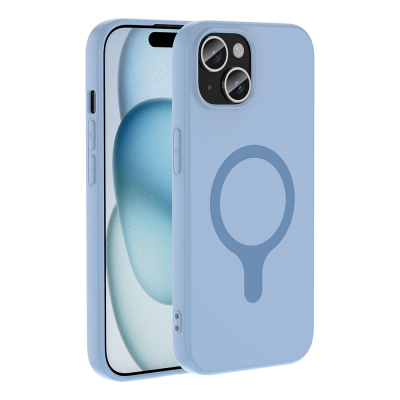 Apple iPhone 15 Case with M-Safe Charging Feature Zore Aris Silicone Cover Baby Blue