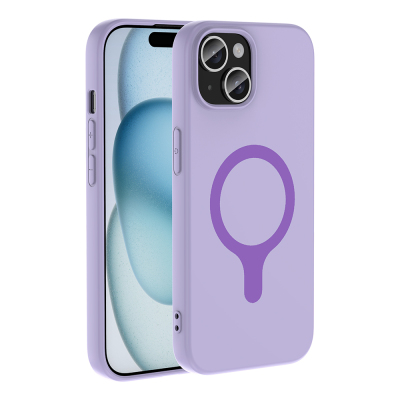 Apple iPhone 15 Case with M-Safe Charging Feature Zore Aris Silicone Cover Lila