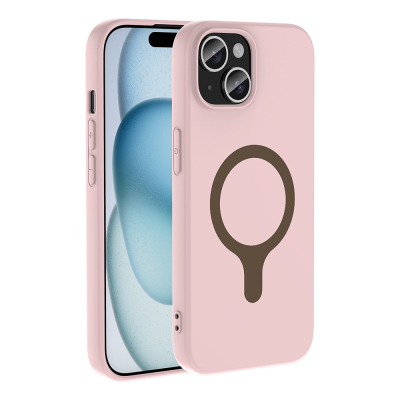 Apple iPhone 15 Case with M-Safe Charging Feature Zore Aris Silicone Cover Açık Pembe