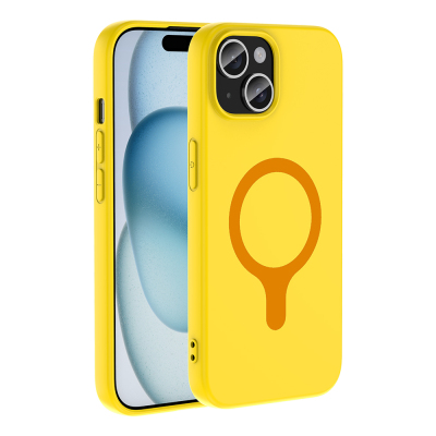 Apple iPhone 15 Case with M-Safe Charging Feature Zore Aris Silicone Cover Yellow