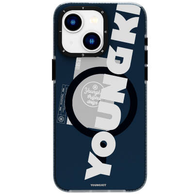 Apple iPhone 15 Case with Magsafe Charging Feature Youngkit Binfen Series Text Themed Cover Blue