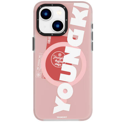 Apple iPhone 15 Case with Magsafe Charging Feature Youngkit Binfen Series Text Themed Cover Pink