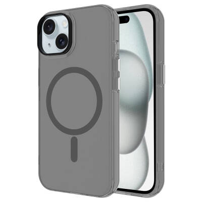 Apple iPhone 15 Case Zore Magsafe Charging Feature Frosted Transparent C-Pro Hard Cover Dark Grey