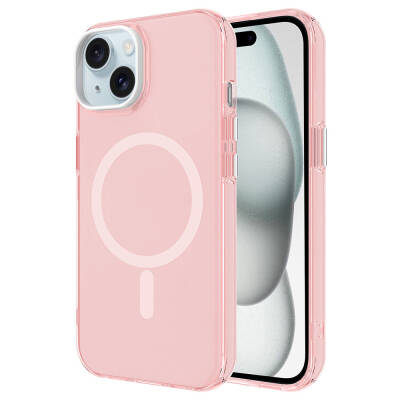 Apple iPhone 15 Case Zore Magsafe Charging Feature Frosted Transparent C-Pro Hard Cover Pink