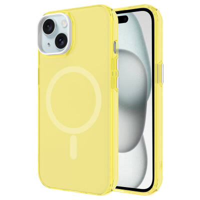 Apple iPhone 15 Case Zore Magsafe Charging Feature Frosted Transparent C-Pro Hard Cover Yellow