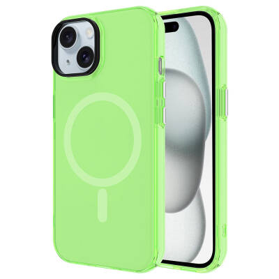 Apple iPhone 15 Case Zore Magsafe Charging Feature Frosted Transparent C-Pro Hard Cover Green