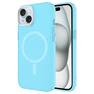 Apple iPhone 15 Case Zore Magsafe Charging Feature Frosted Transparent C-Pro Hard Cover Blue