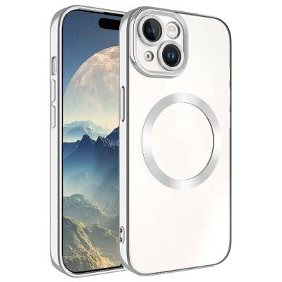 Apple iPhone 15 Case Zore Setro Silicone with Magsafe Wireless Charging Feature Silver