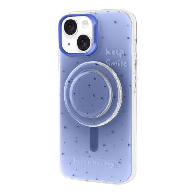 Apple iPhone 15 Case Zore Tiktok Cover with Magsafe Charging Feature and Plug-in Pop Socket Blue