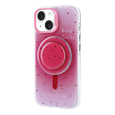 Apple iPhone 15 Case Zore Tiktok Cover with Magsafe Charging Feature and Plug-in Pop Socket Dark Pink