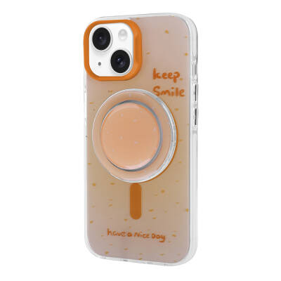 Apple iPhone 15 Case Zore Tiktok Cover with Magsafe Charging Feature and Plug-in Pop Socket Orange