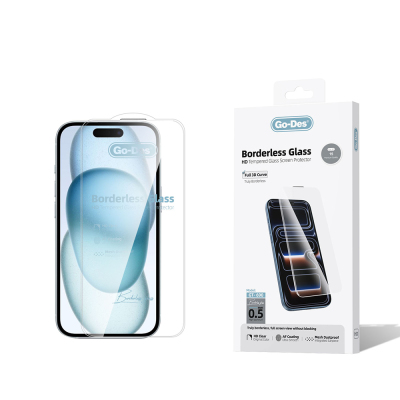 Apple iPhone 15 Go Des Borderless Temperli Cam Ekran Koruyucu Şeffaf