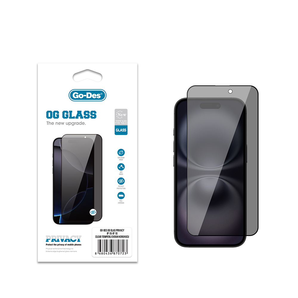 Apple iPhone 15 Go Des OG Glass Privacy Antistatik Temperli Cam Ekran Koruyucu - 1